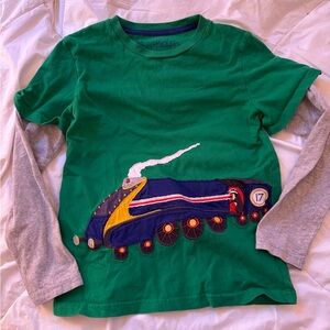 Mini Boden Green and Gray Train Long Sleeve Tee